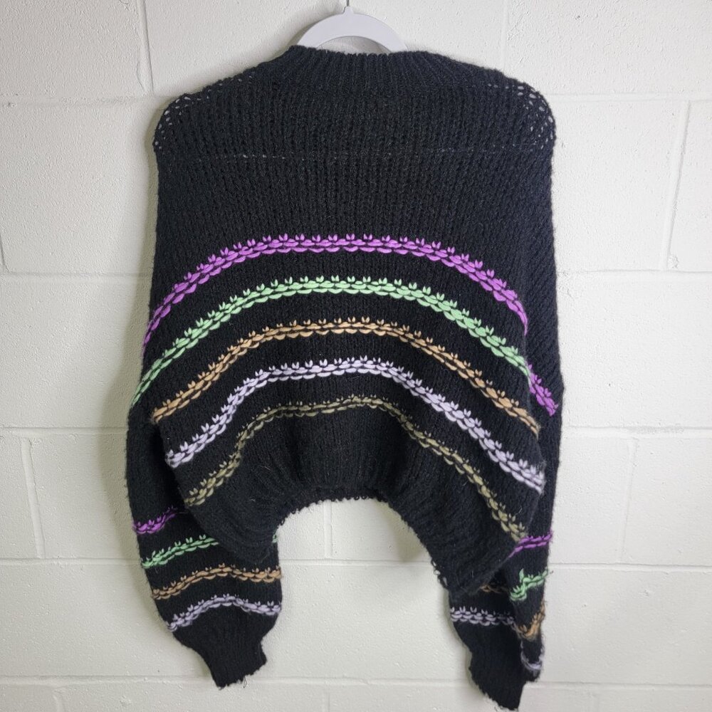 NVLT Rainbow Stripe Sweater Large Balloon Sleeve Cropped Boxy Wool Blend Anthro - Picture 3 of 8